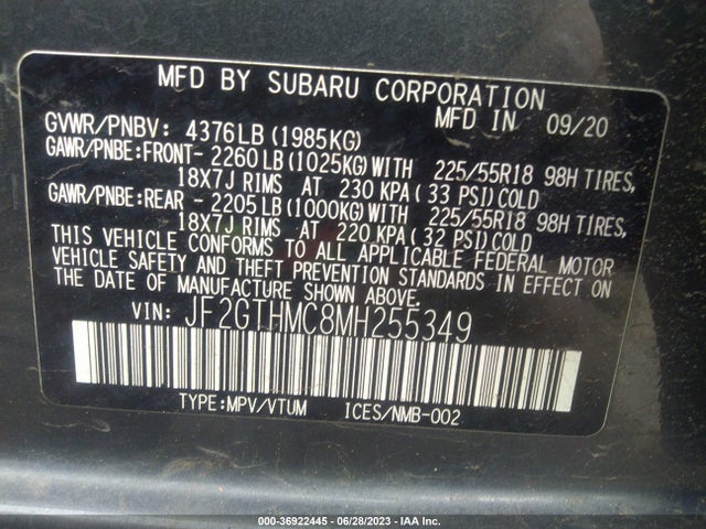 2021 SUBARU CROSSTREK LIMITED VIN: JF2GTHMC8MH255349