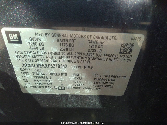 Chevrolet EQUINOX LT 2015 2GNALBEKXF6310343 Image 9