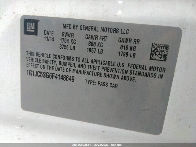 Chevrolet Sonic Lt Auto 2015 1G1JC5SG6F4148649 Image 9