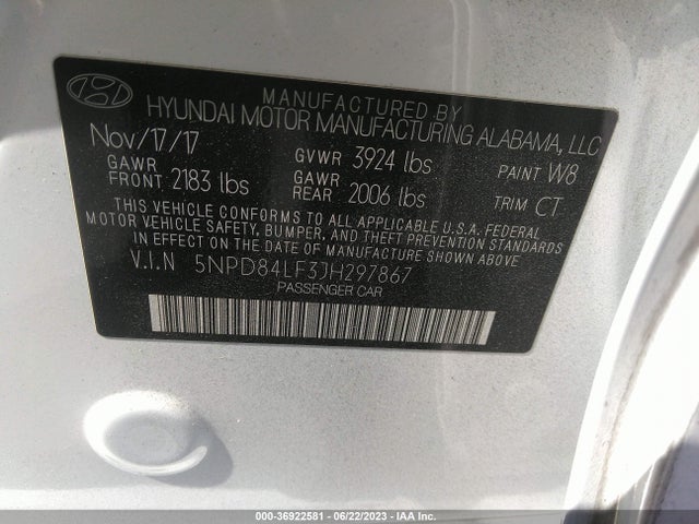 Hyundai ELANTRA SEL 2018 5NPD84LF3JH297867 Image 10