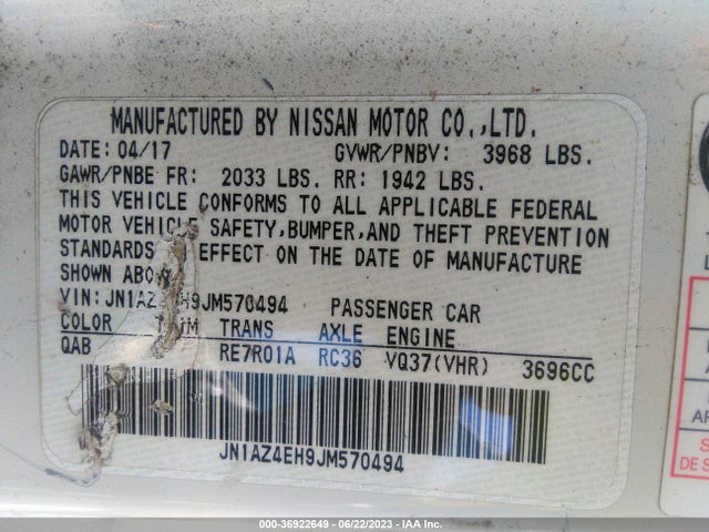 Auction sale of the 2018 Nissan 370z Coupe Nismo, vin: JN1AZ4EH9JM570494, lot number: 36922649