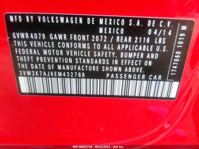 3VW2K7AJ6EM432788 Volkswagen Jetta Sedan S