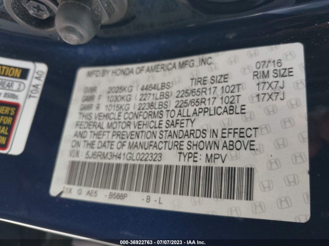Honda CR-V SE 2016 5J6RM3H41GL022323 Image 9