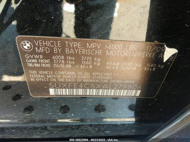 2010 BMW X5 30I VIN: 5UXFE4C5XAL279806