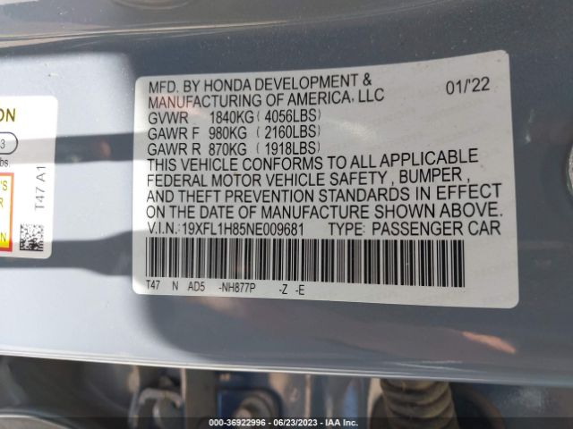 19XFL1H85NE009681 Honda Civic Hatchback Sport Touring