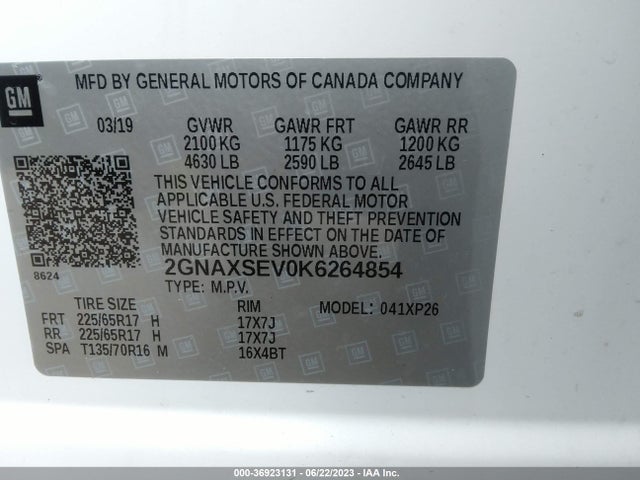 2019 CHEVROLET EQUINOX LS VIN: 2GNAXSEV0K6264854