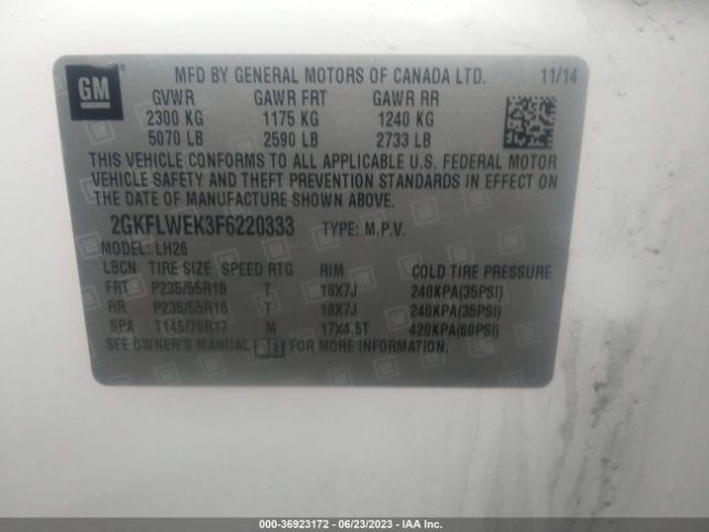 2GKFLWEK3F6220333 GMC Terrain Sle