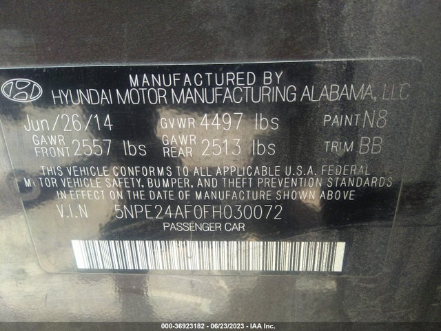 Hyundai Sonata 2.4l Se 2015 5NPE24AF0FH030072 Image 9