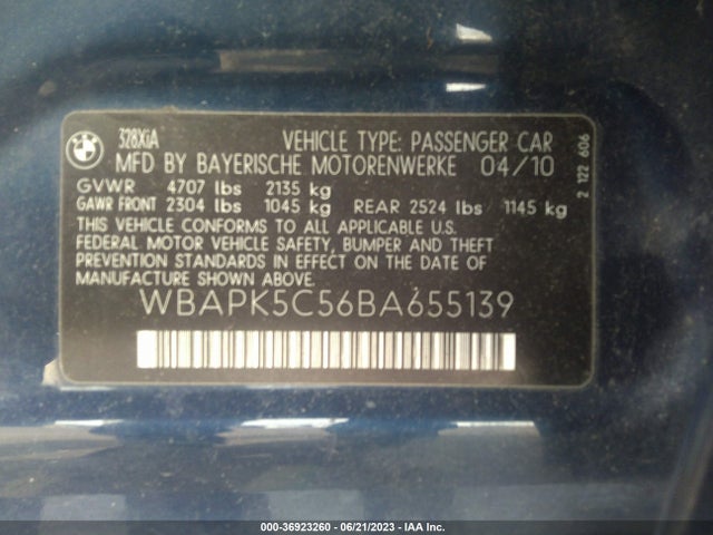 2011 BMW 3 SERIES 328I XDRIVE VIN: WBAPK5C56BA655139