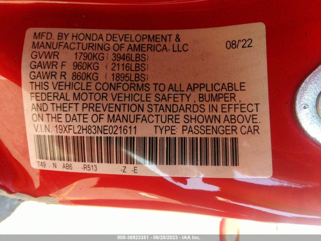 Honda Civic Hatchback Sport 2022 19XFL2H83NE021611 Image 16