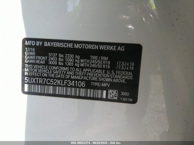 BMW X3 Sdrive30i 2019 5UXTR7C52KLF34106 Image 9