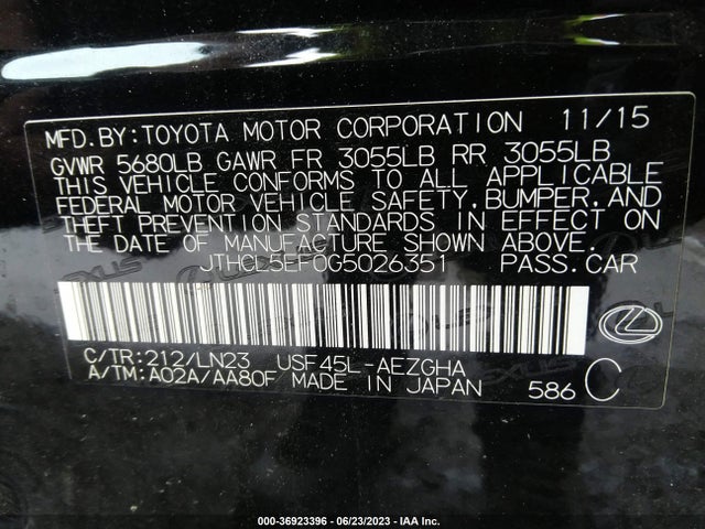 2016 Lexus LS, VIN: JTHCL5EF0G5026351