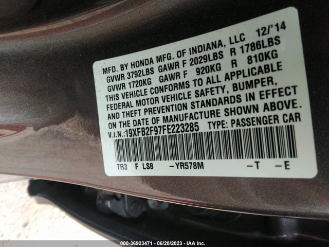 Honda Civic Sedan Ex-l 2015 19XFB2F97FE223285 Image 9