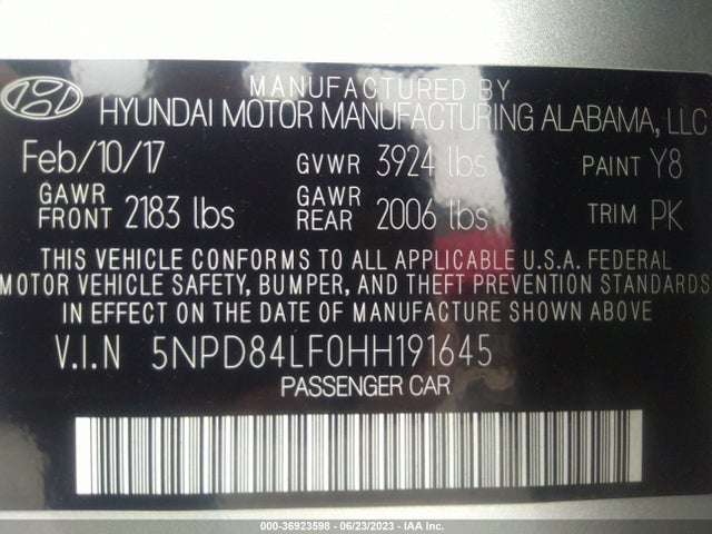 Hyundai ELANTRA SE 2017 5NPD84LF0HH191645 Image 9