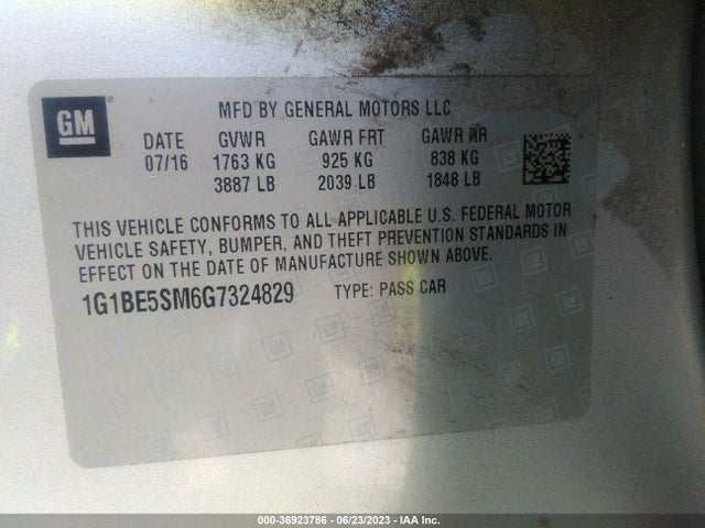 Chevrolet CRUZE LT 2016 1G1BE5SM6G7324829 Image 9