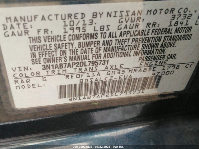 2013 NISSAN SENTRA FE+ S VIN: 3N1AB7AP2DL795731