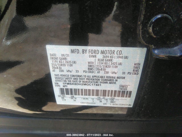 2021 FORD EXPLORER XLT VIN: 1FMSK8DH2MGC17401