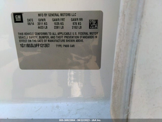 2015 CHEVROLET MALIBU LS VIN: 1G11B5SL9FF121367