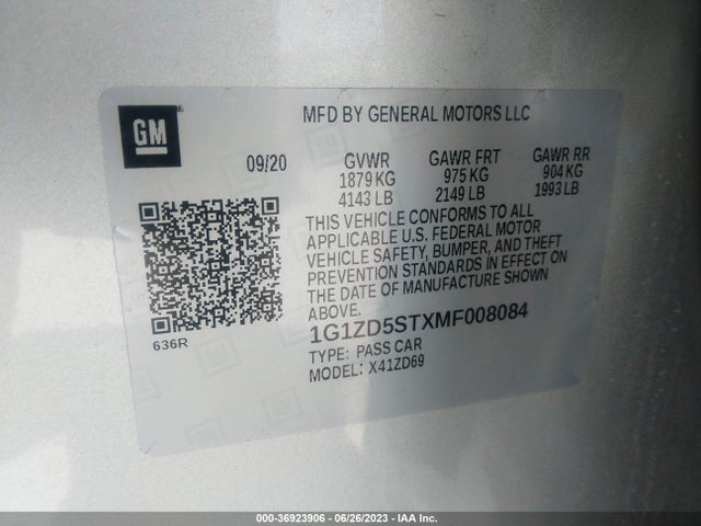 Chevrolet MALIBU LT 2021 1G1ZD5STXMF008084 Image 9