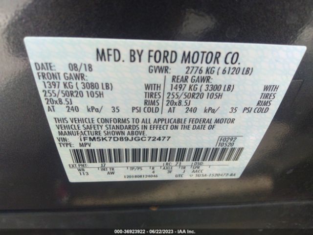 1FM5K7D89JGC72477 Ford EXPLORER XLT