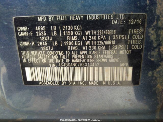 4S4BSANC7H3313452 Subaru Outback Limited