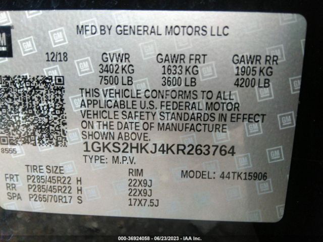 1GKS2HKJ4KR263764 GMC YUKON XL DENALI
