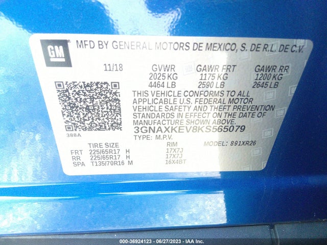Chevrolet EQUINOX LT 2019 3GNAXKEV8KS565079 Image 9
