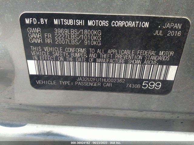 JA32U2FU1HU002362 Mitsubishi Lancer Es/le