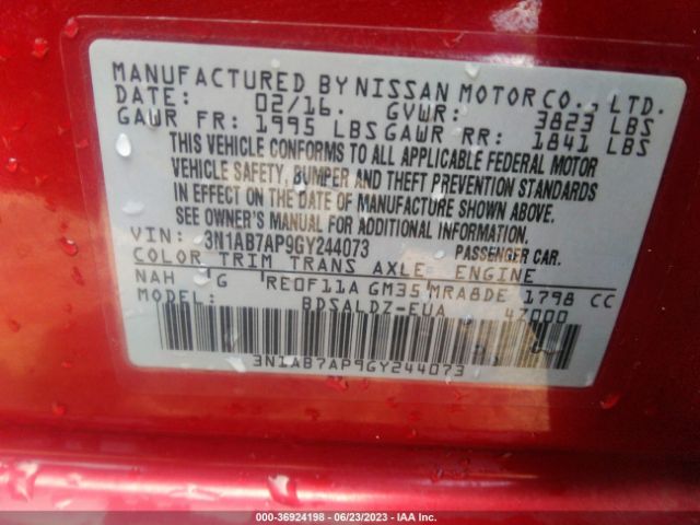 3N1AB7AP9GY244073 Nissan Sentra Sr/sl/s/sv/fe+ S