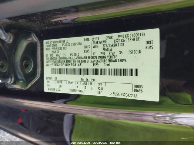 2019 FORD F-150 XL/XLT/LARIAT VIN: 1FTEX1EP1KKE98147