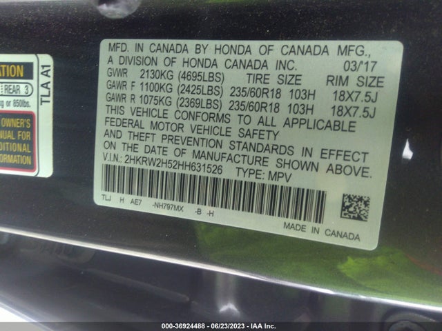 Honda CR-V EX 2017 2HKRW2H52HH631526 Image 9