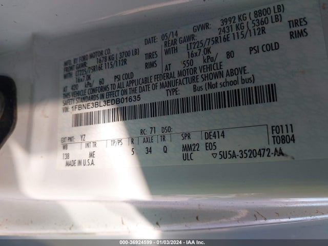 Ford E-350 Super Duty Xlt 2014 1FBNE3BL3EDB01635 Image 9
