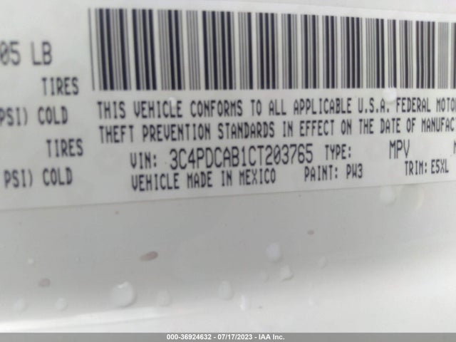 2012 DODGE JOURNEY AMERICAN VALUE PKG VIN: 3C4PDCAB1CT203765