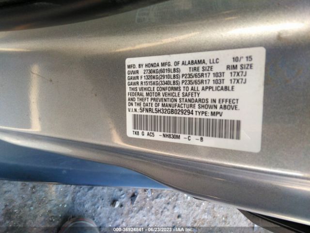 5FNRL5H32GB029294 Honda ODYSSEY SE