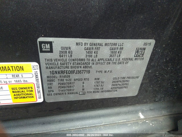 Chevrolet Traverse Ls 2015 1GNKRFED8FJ367719 Image 9