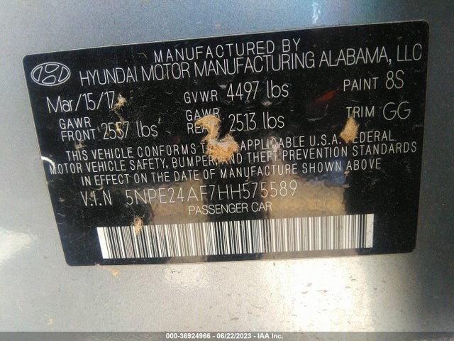 Hyundai Sonata 2.4l 2017 5NPE24AF7HH575589 Image 10