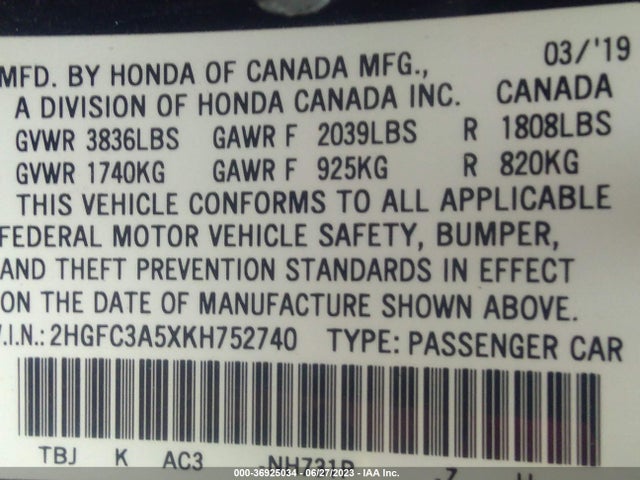 Honda CIVIC SI COUPE 2019 2HGFC3A5XKH752740 Image 9