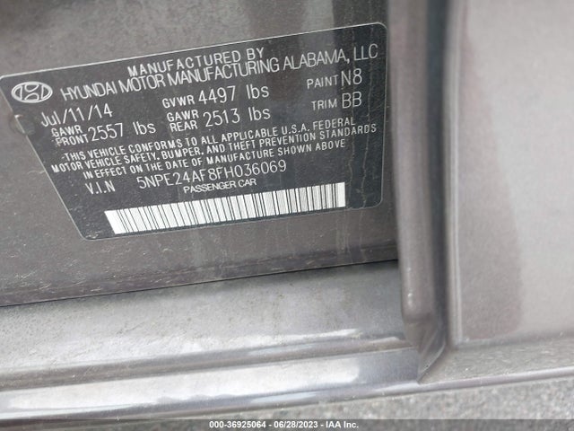 Hyundai Sonata 2.4l Se 2015 5NPE24AF8FH036069 Image 15