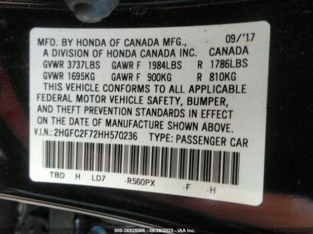 2HGFC2F72HH570236 Honda Civic Sedan Ex