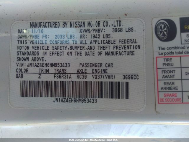 JN1AZ4EH6HM953433 Nissan 370Z