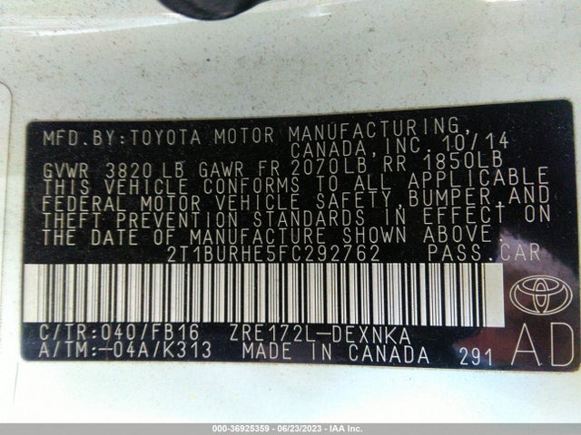Toyota Corolla L/le/s/s Plus/le Plus 2015 2T1BURHE5FC292762 Image 15