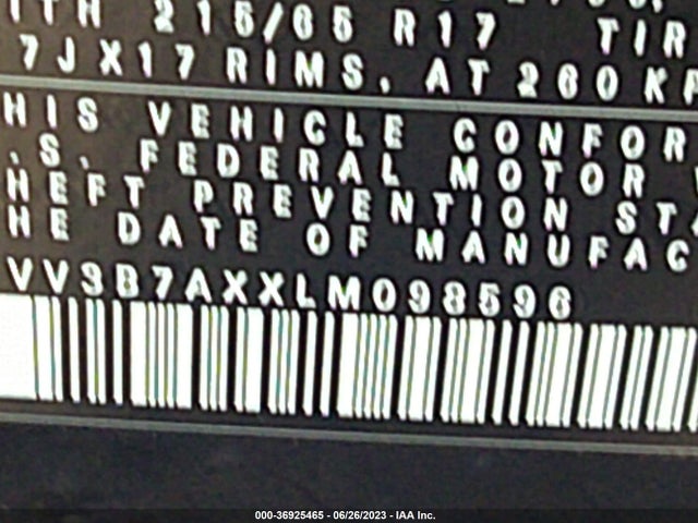 3VV3B7AXXLM098596 Volkswagen Tiguan Se/sel/se R-line Black
