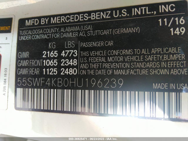 55SWF4KB0HU196239 Mercedes-Benz C-class C 300