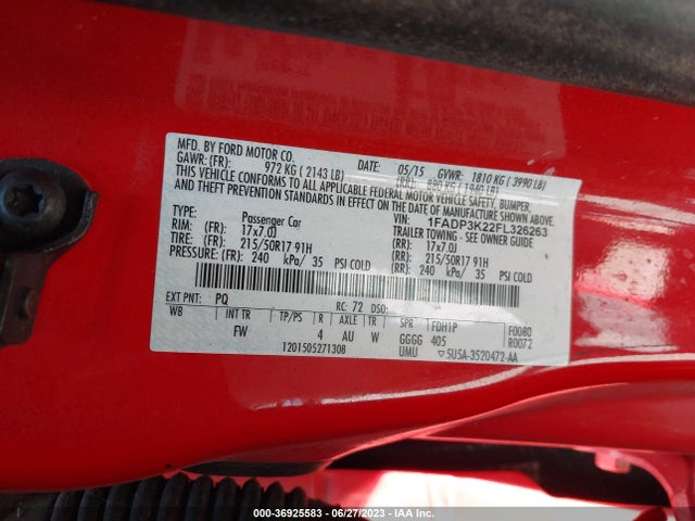 Ford FOCUS SE 2015 1FADP3K22FL326263 Image 9