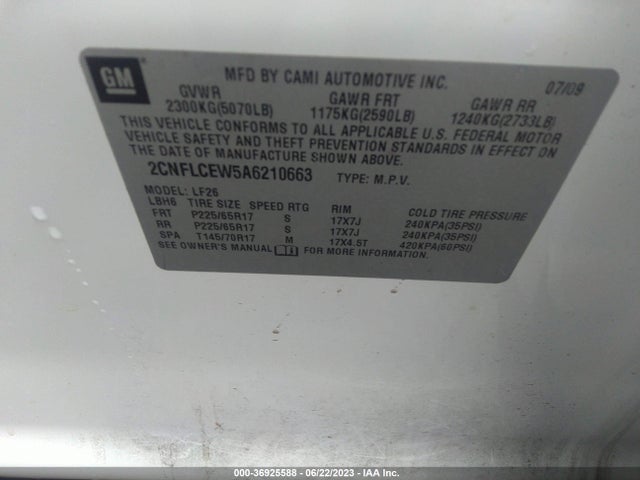 2010 CHEVROLET EQUINOX LS VIN: 2CNFLCEW5A6210663