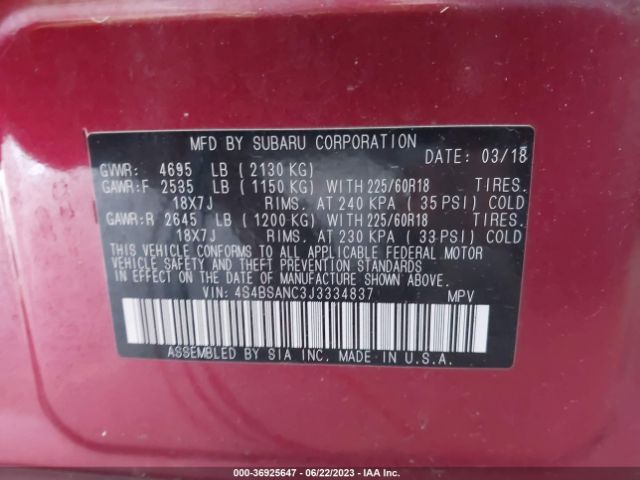4S4BSANC3J3334837 Subaru Outback Limited