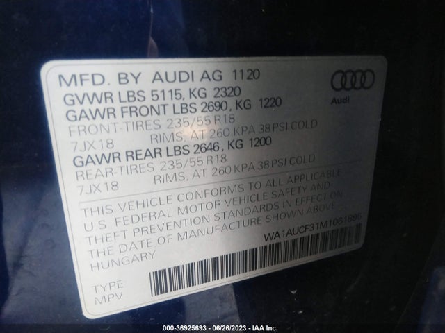 WA1AUCF31M1061895 Audi Q3 PREMIUM