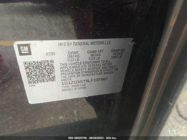 Chevrolet MALIBU RS 2020 1G1ZG5ST9LF137567 Image 9