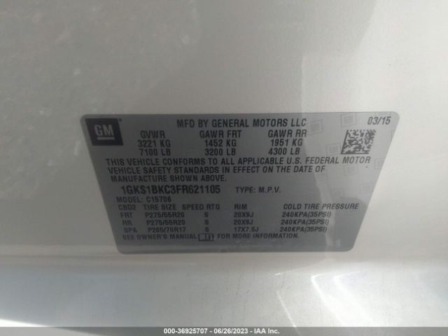 1GKS1BKC3FR621105 GMC YUKON SLT