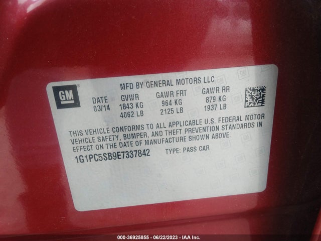 Chevrolet Cruze 1lt 2014 1G1PC5SB9E7337842 Image 11